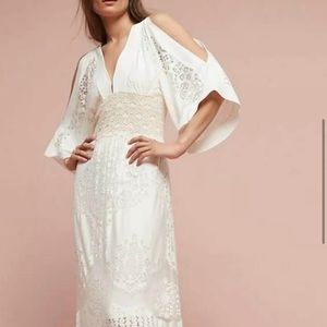 Gorgeous Farm Rio Anthropologie Cream Deep V Maxi Dress